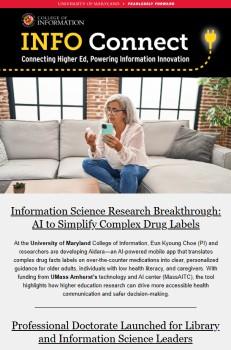 Example cover of the bi-monthly INFO Connect e-newsletter with content tailored to higher education