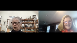 Jane Robbins (left) in an interview with Nancy Murray, Chief Development Officer at the University of Maryland's College of Information Studies; 2022