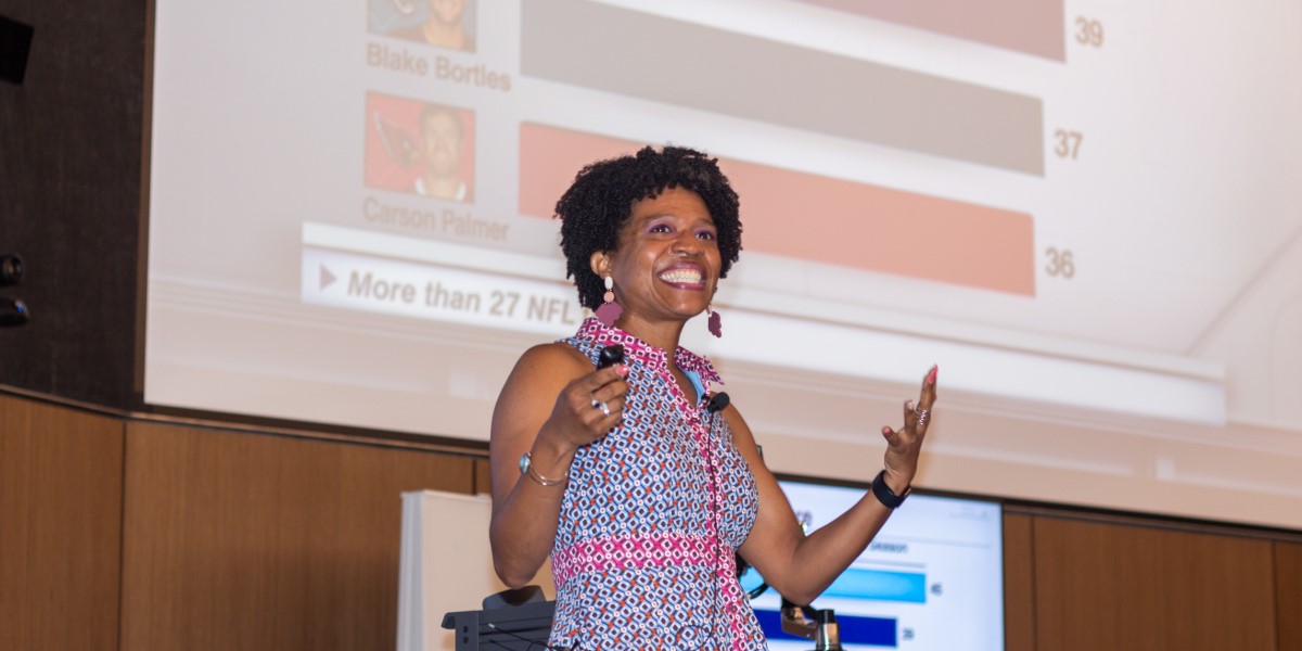 Photo of Dr. Tamara Clegg Presenting Research at the 2022 HCIL Symposium