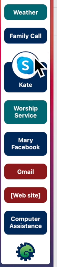 buttons for weather, family call, Skype, worship service, Facebook, Gmail, website, and computer assistance